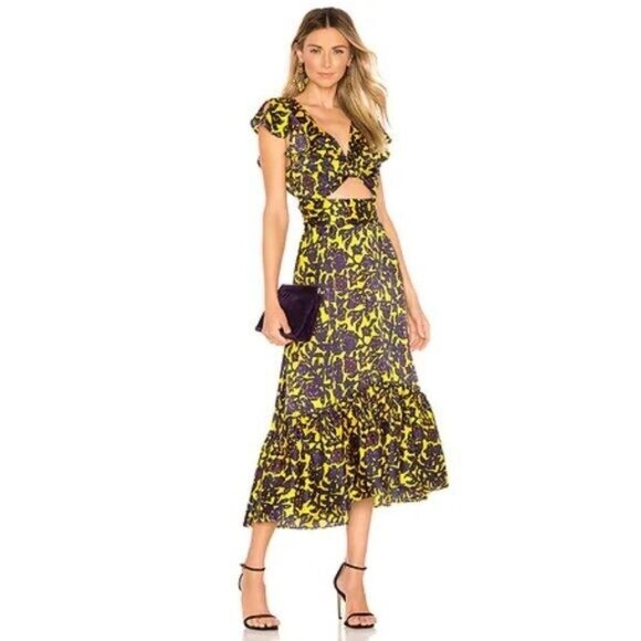 A.L.C. Valencia Cutout Floral Silk Midi Dress - Picture 1 of 7